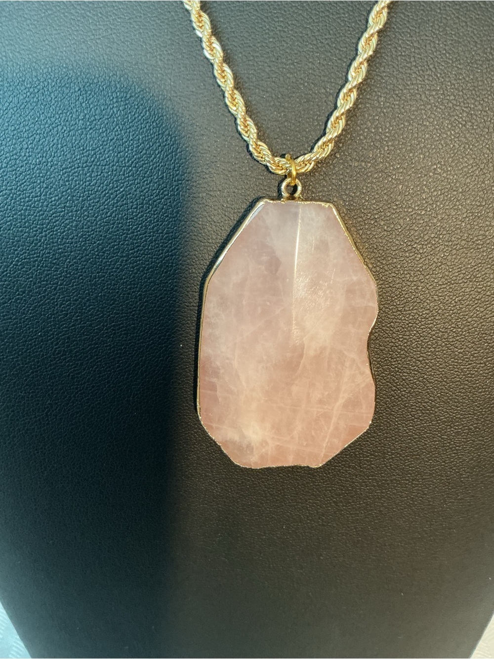 Genuine Rose Quartz Gold Tone Pendant Necklace